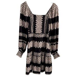 Hale Bob Grazia Black White Printed Long Sleeve Jersey Dress XS